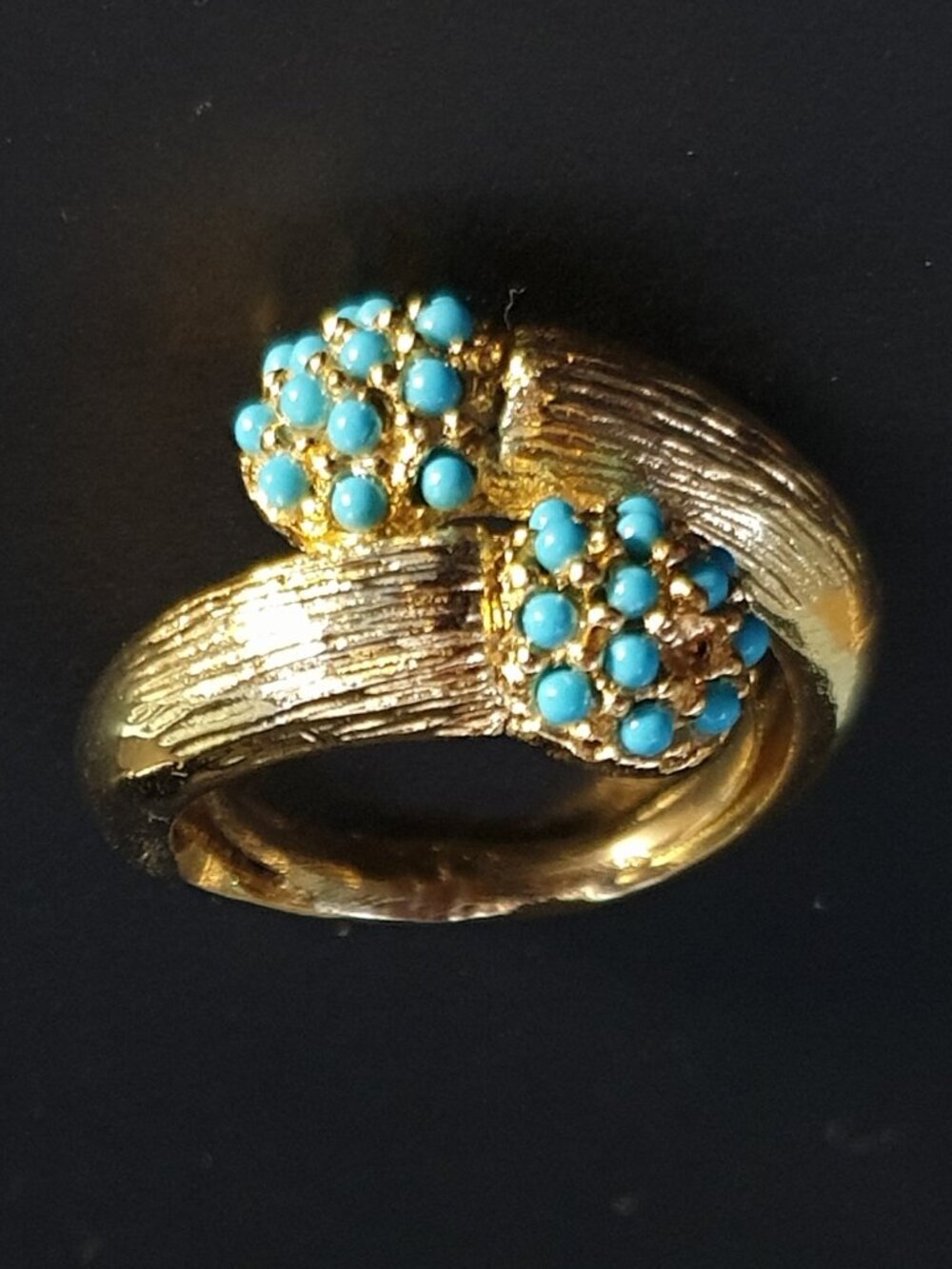 One of a Kind Vintage Turquoise Cluster Bypass Gold Tone Statement Ring
